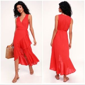 Seersucker high-low wrap dress